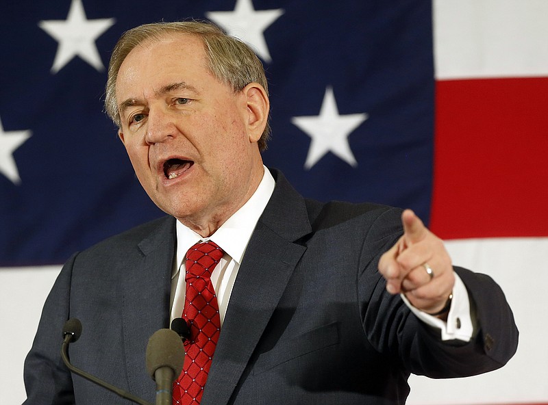 
              FILE - In this April 17, 2015, file photo, former Virginia Gov. Jim Gilmore speaks at a Republican Leadership Summit in Nashua, N.H. The Republican presidential contest has grown to 17 candidates with the July 29 entry of Jim Gilmore as he files the necessary paperwork with the Federal Election Commission.. (AP Photo/Jim Cole, File)
            