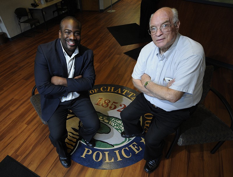 Chattanooga Police Chaplins Tuwan Ussery, left, and Ben Brychta work in a volunteer capacity to minister to the staff in the department.