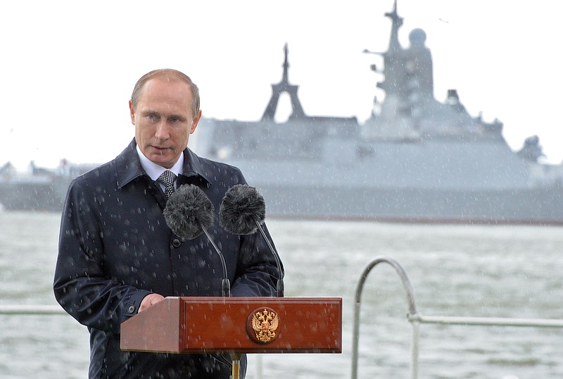Russian President Vladimir Putin speaks as he attends a Navy parade in Baltiisk, western Russia, during celebrations for Russian Navy Day in this July  26, 2015, file photo.