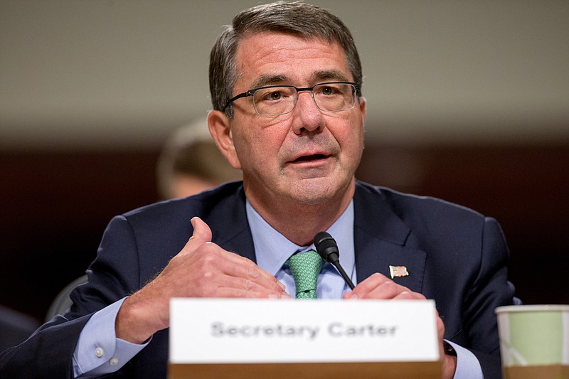 Defense Secretary Ash Carter testifies on Capitol Hill in Washington, Wednesday, July 29, 2015.
