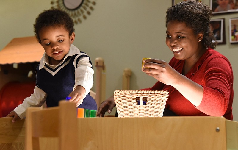 Georgia resident Tricia Harris, 38, joins her son Caleb, 2 1/2, at the Siskin Children's Institute before heading home for the day.