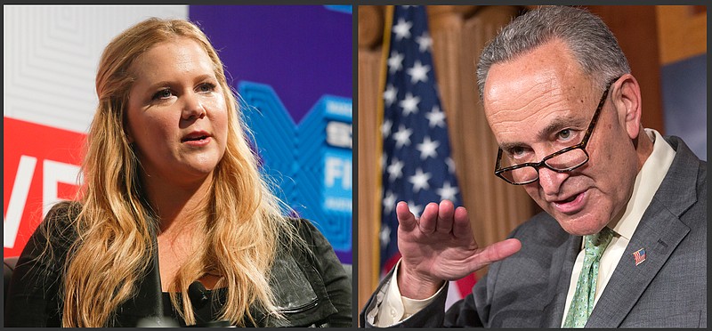 
              This photo combo of file images shows comedian and actress Amy Schumer, left, and New York Democratic Sen. Chuck Schumer. The Schumers, who are cousins, are teaming up, Monday, Aug. 3, 2015, to call for tighter gun control, as the senator unveils a three-part plan that would make it harder for violent criminals and the mentally ill to obtain guns. They cite the July 2015 shooting in a Louisiana movie theater that killed two women and injured nine others during a screening of the movie “Trainwreck,” starring Amy Schumer. (AP Photo)
            