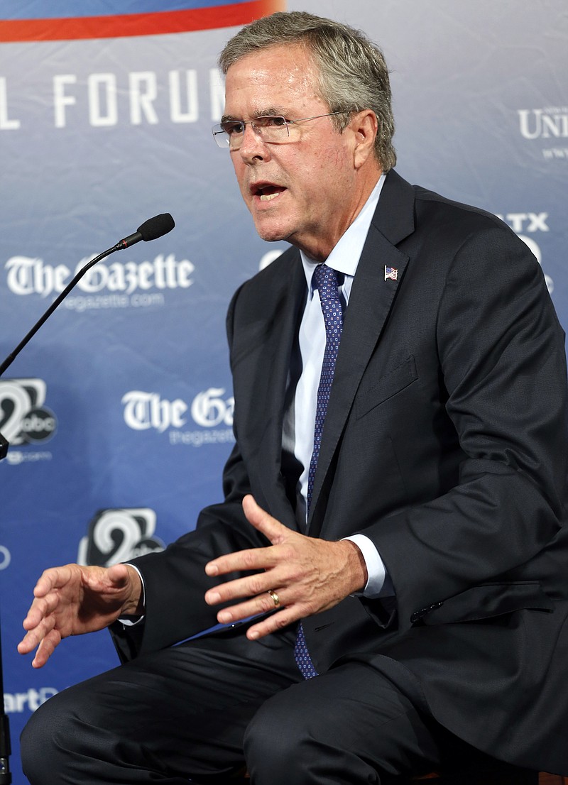 
              Republican presidential candidate former Florida Gov. Jeb Bush speaks during a forum Monday, Aug. 3, 2015, in Manchester, N.H. (AP Photo/Jim Cole)
            