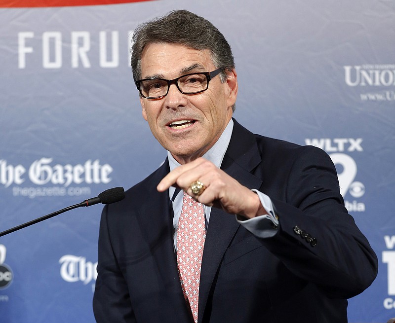 Republican presidential candidate former Texas Gov. Rick Perry speaks during a forum Monday, Aug. 3, 2015, in Manchester, N.H. (AP Photo/Jim Cole)