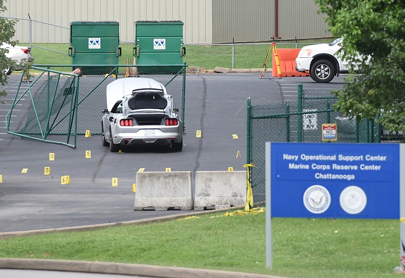 The rental car used by Muhammad Youssef Abdulazeez is seen in this file photo at the U.S. Naval and Marine Reserve Center in Chattanooga on Sunday, July 19, 2015. Abdulazeez used the car in an attack on two Chattanooga facilities that killed four Marines and one member of the U.S. Navy.