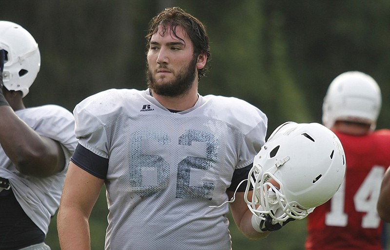 UTC offensive lineman Corey Levin, who played guard and tackle last year and earned postseason recognition that included the Southern Conference's Jacobs Blocking Trophy, is one of four returning starters on the Mocs' line. Now they must build depth as they work toward the team's Sept. 5 season opener against Jacksonville State at Finley Stadium.