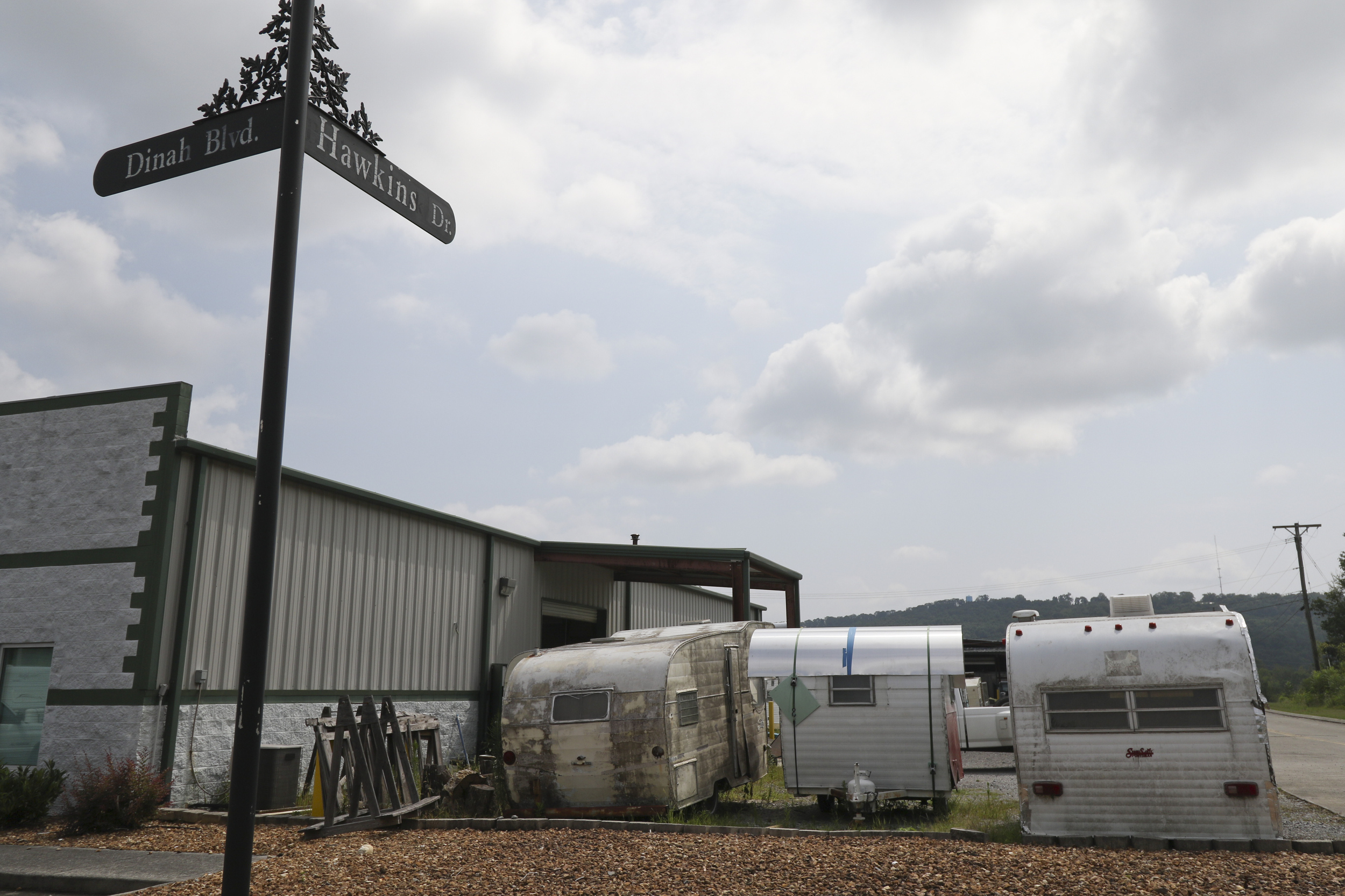 Trailers waiting to be rehabilitated sit outside of D.B. Vintage Campers in Rossville, Georgia, on July 30, 2015.