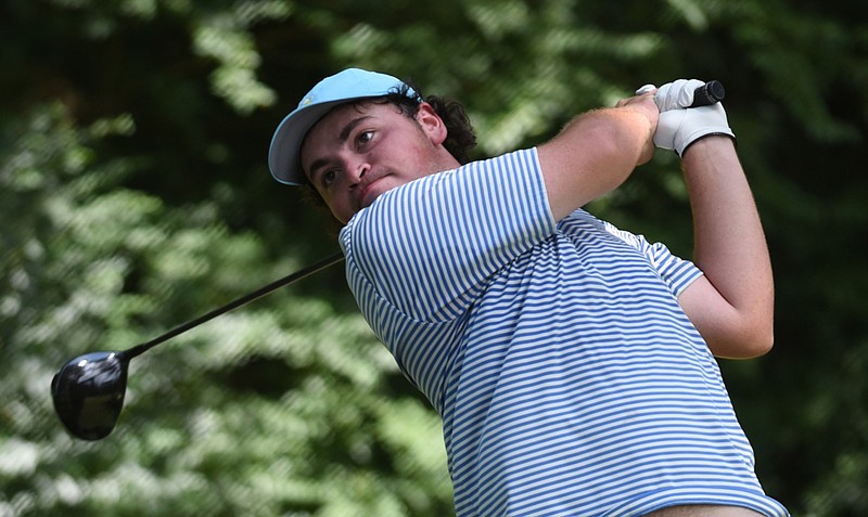 Brainerd Invitational winner Trent Mansfield hits a tee shot during Sunday's final round of the 36-hole tournament at Brainerd Golf Course.