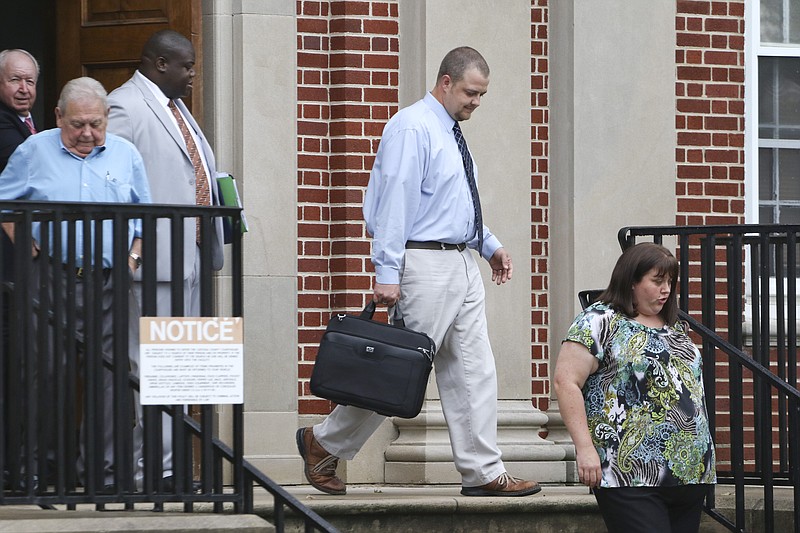 Thomas Blevins, a former Lakeview Middle School band teacher, leaves the Catoosa County Courthouse on Monday after an all-day jury selection ended.