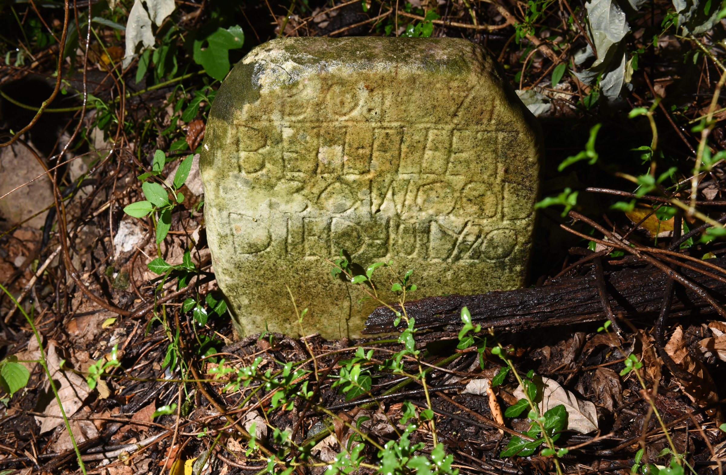 An old tombstone is seen at the site of an old cemetery located next to the construction site for a new housing development on Dartmouth Street in the North Chattanooga community Monday, Aug. 10, 2015, in Chattanooga, Tenn.