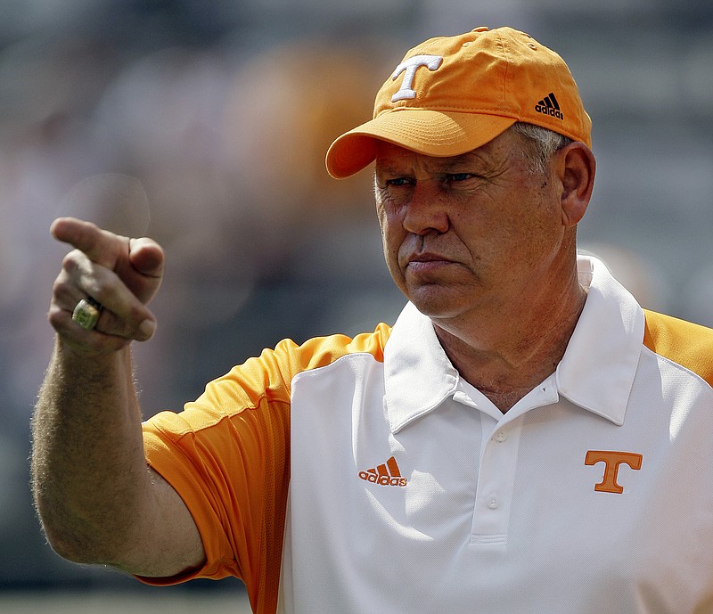 Former Tennessee football coach Phillip Fulmer, shown here during his final season with the Volunteers in 2008, is excited about the potential of this year's team but has his concerns.