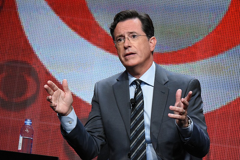 Stephen Colbert participates in "The Late Show with Stephen Colbert" segment of the CBS Summer TCA Tour at the Beverly Hilton Hotel on Monday, Aug. 10, 2015, in Beverly Hills, Calif.