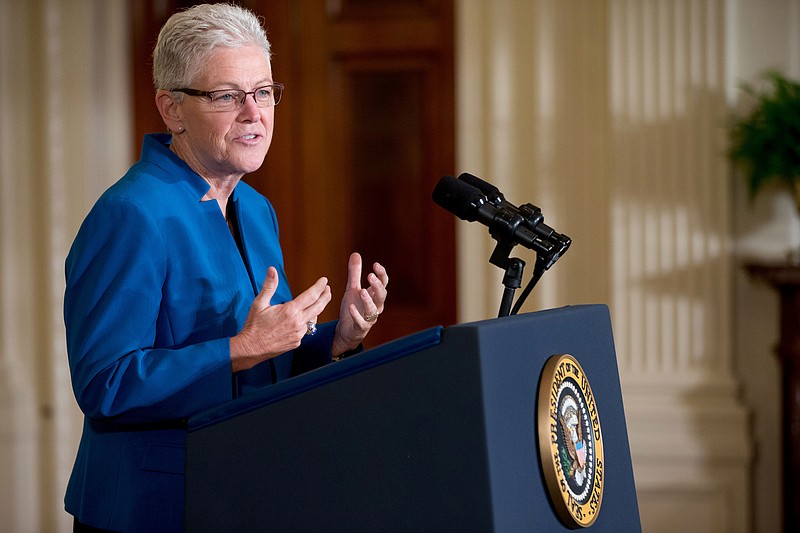 In this Aug. 3, 2015, file photo, Environmental Protection Agency Administrator Gina McCarthy speaks in the East Room at the White House in Washington. 