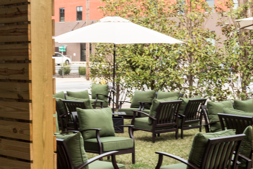 Urban Lawn offers outdoor conversation areas with indoor seating for dinners.