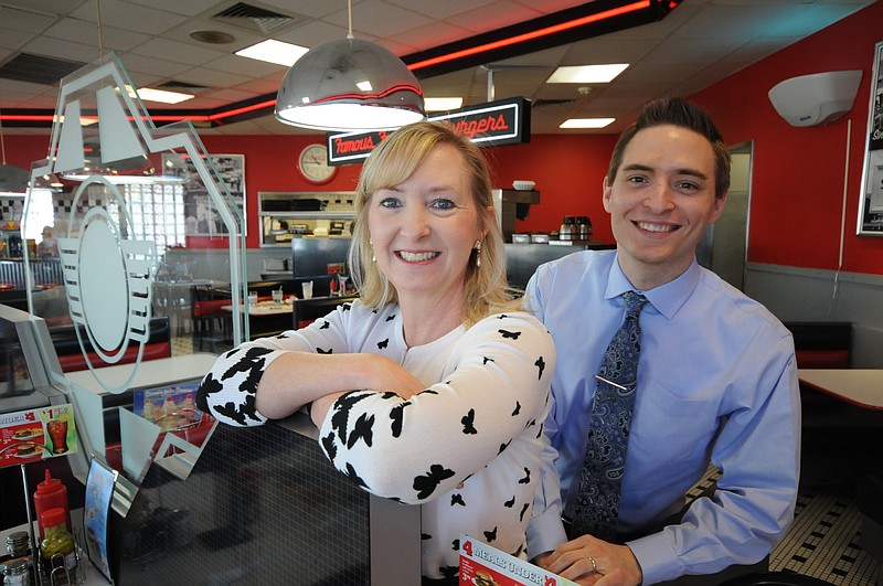 Debbie Richman and Matthew Richman stand in one of their area Steak N Shake restaurants. The mother and son team have recently been voted the best franchise in the country.