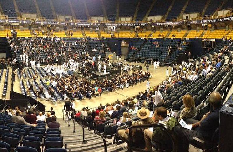 McKenzie Arena at 1 p.m., 90 minutes before the service began and 30 minutes before the doors closed. 