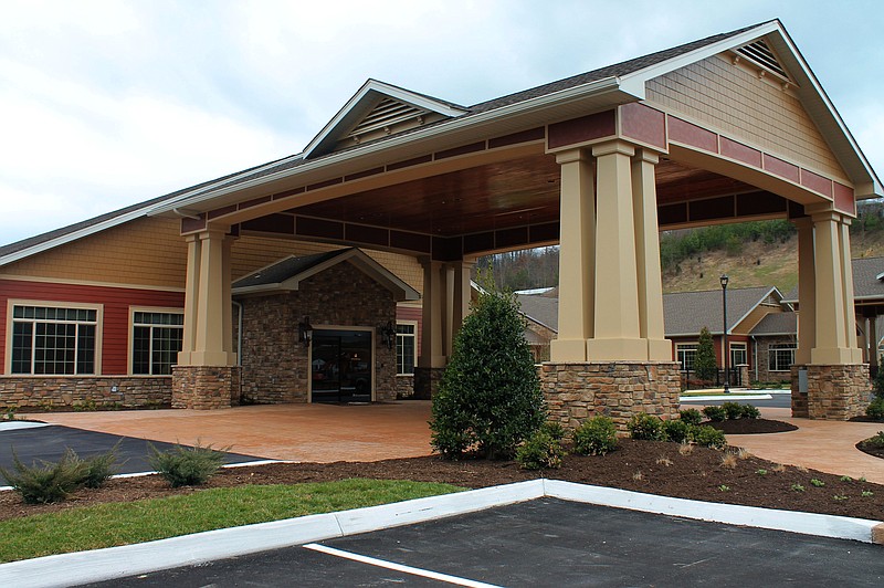 The Rehab Service front entranceway of the new Life Care Center of Rhea County facility is seen at 10,055 Rhea County Highway in Dayton, Tenn.