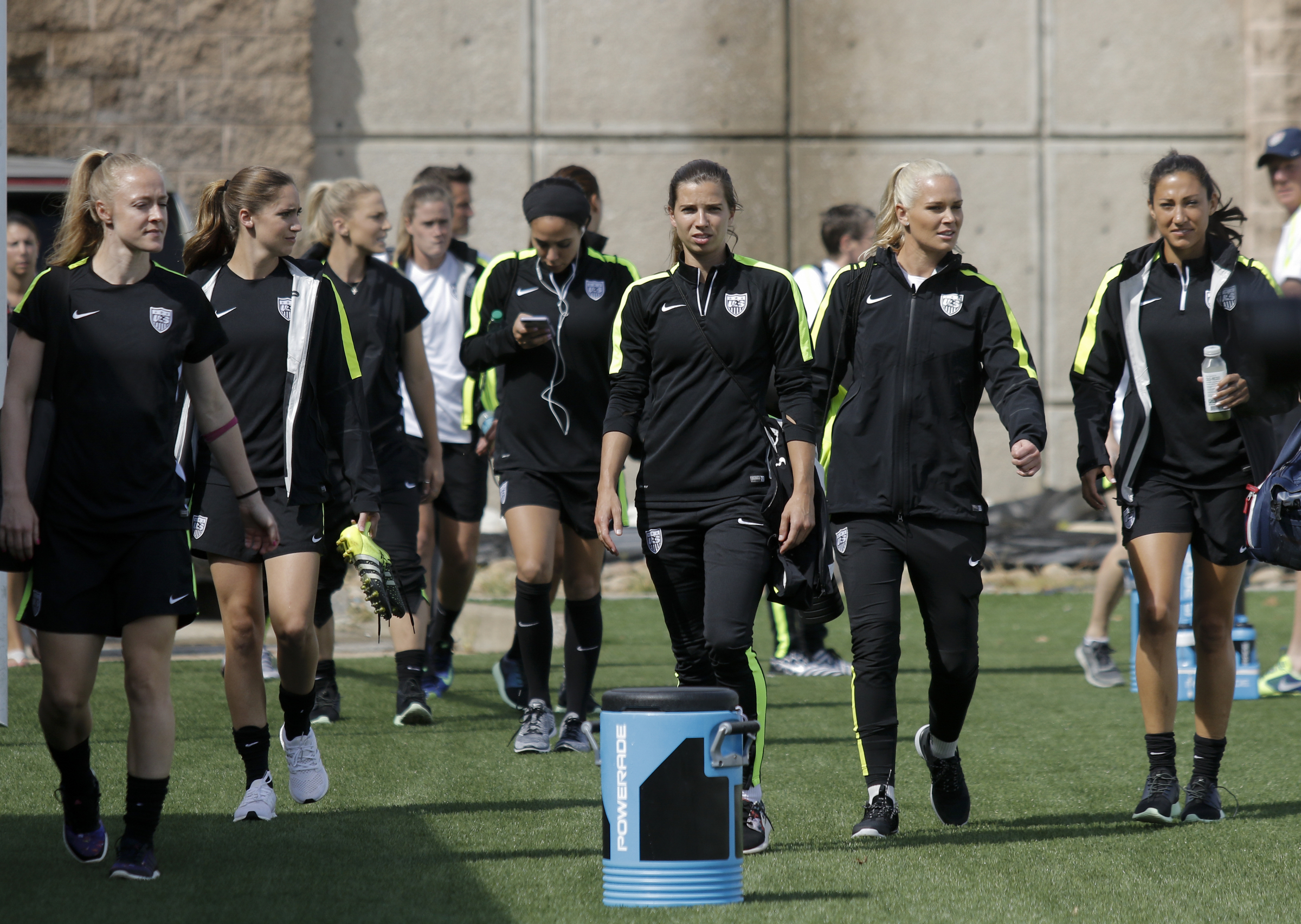 The U.S. Women's National Soccer Team arrives for practice at Finley Stadium on Tuesday, Aug. 18, 2015, in Chattanooga. The team plays Costa Rica on Wednesday at Finley Stadium.