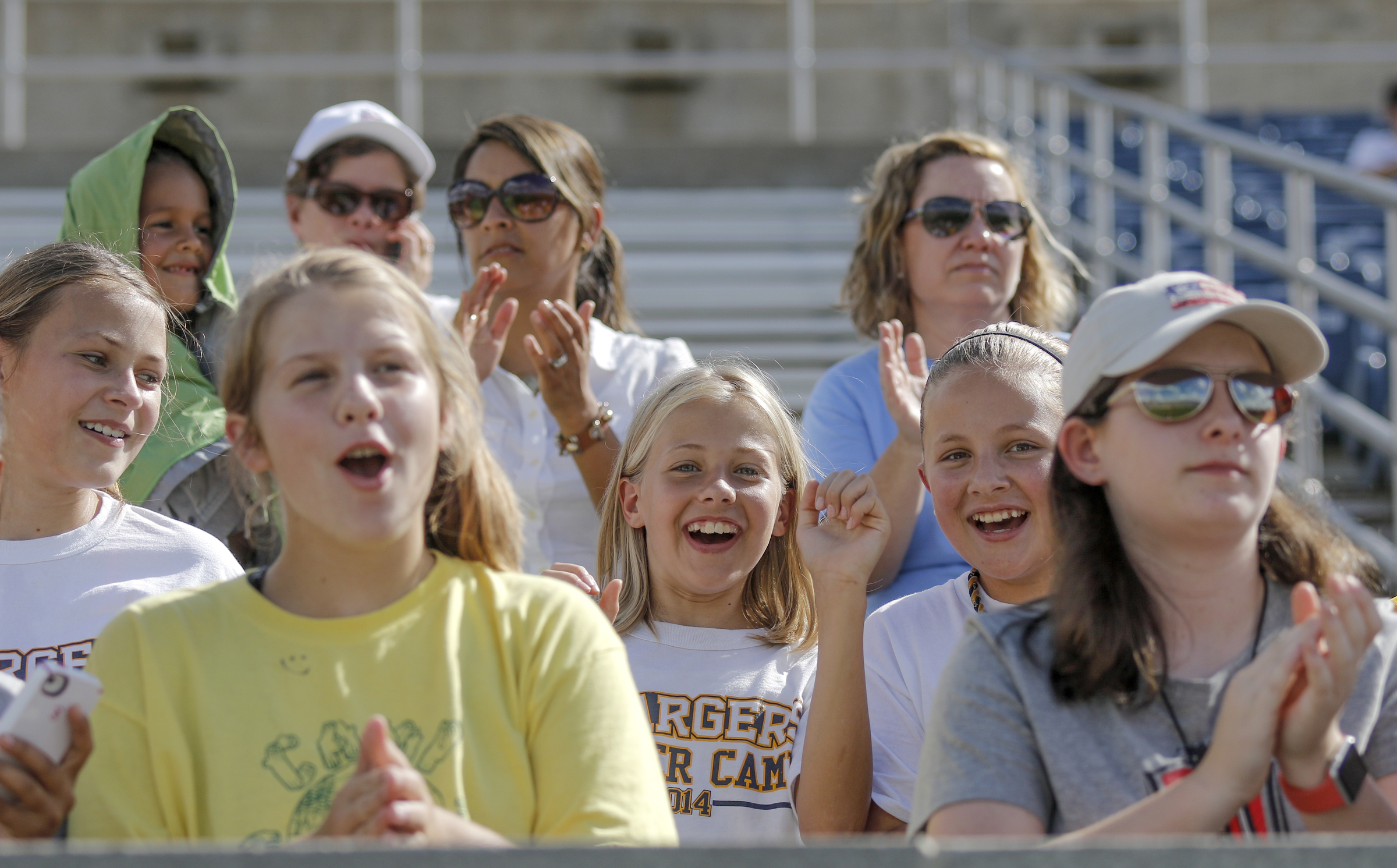 Fans react as the U.S. Women's National Soccer Team takes the field for practice at Finley Stadium on Tuesday, Aug. 18, 2015, in Chattanooga. The team plays Costa Rica on Wednesday at Finley Stadium.