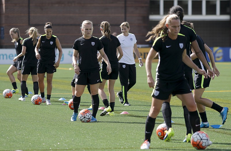 The U.S. Women's National Soccer Team practices at Finley Stadium on Tuesday, Aug. 18, 2015, in Chattanooga. The team plays Costa Rica on Wednesday at Finley Stadium.