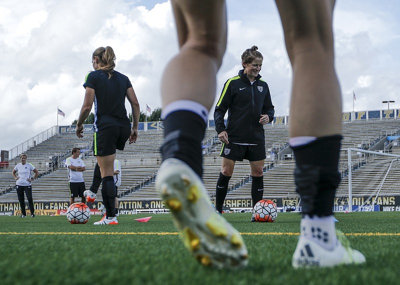 The U.S. Women's National Soccer Team practices at Finley Stadium on Tuesday, Aug. 18, 2015, in Chattanooga, Tenn. The team plays Costa Rica on Wednesday at Finley Stadium.