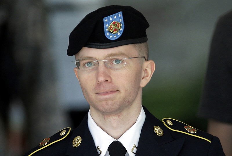 
              FILE -  In this June 5, 2013, file photo Army Pvt. Chelsea Manning, then-Army Pfc. Bradley Manning, is escorted out of a courthouse in Fort Meade, Md., after the third day of his court martial. The convicted national security leaker has been found guilty during a hearing Tuesday, Aug. 18, 2015, that was closed to the public, of violating prison rules and will receive three weeks of recreational restrictions at the Kansas military prison where she's serving a 35-year sentence. (AP Photo/Patrick Semansky, File)
            