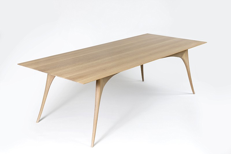 The Philadelphia design studio Konekt, helmed by designer Helena Sultan, offers the Gazelle wood dining table sleek, lithe legs anchor a slab of white ash or walnut. The slim profile fits decors new interest in lighter woods, silhouettes and colors.