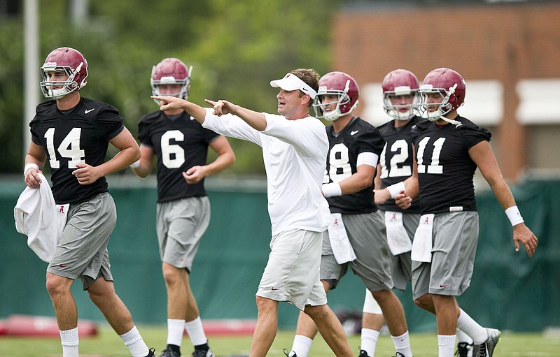 Alabama second-year offensive coordinator Lane Kiffin won't know the identity of this year's offense until he tabs a starting quarterback among five hopefuls.