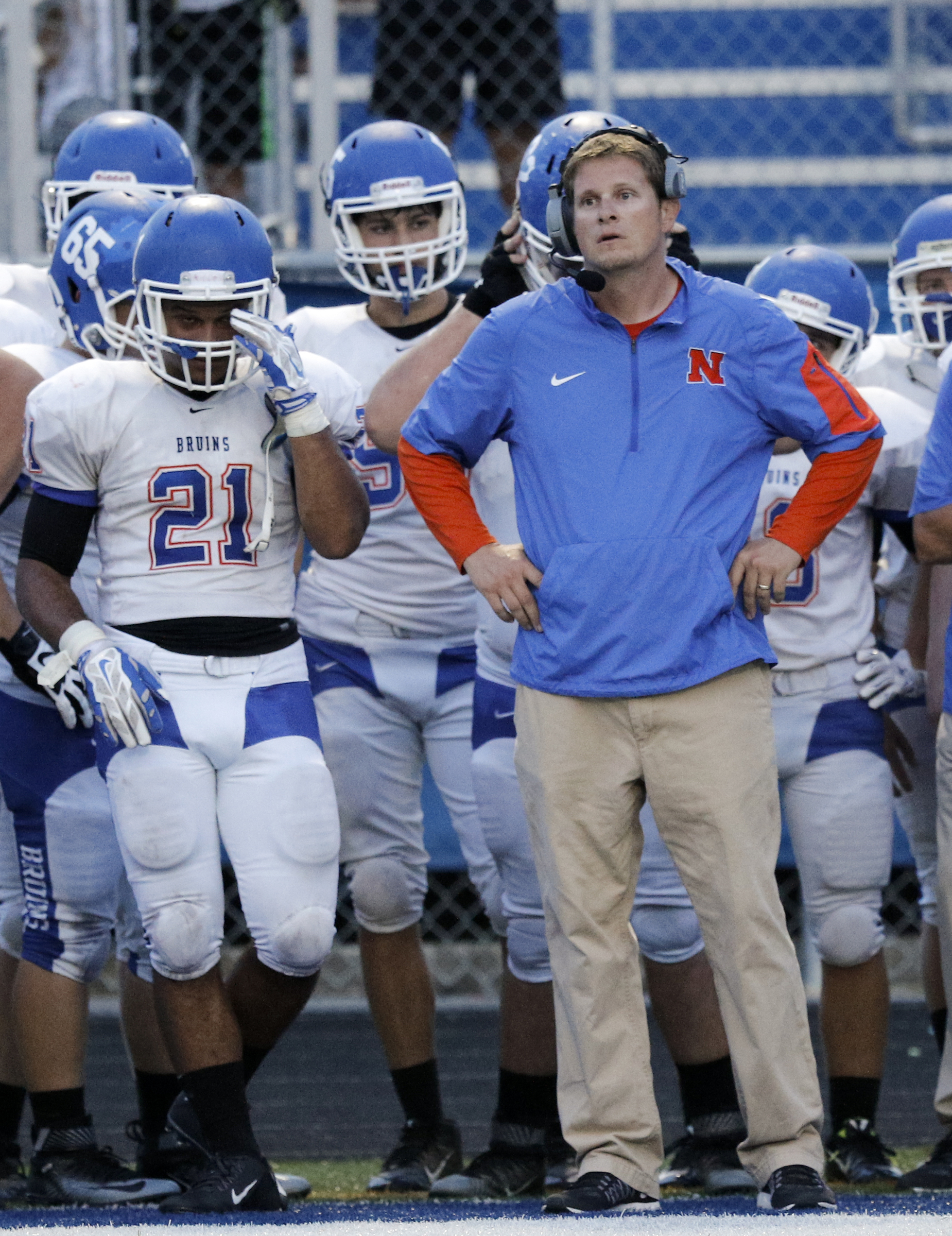 Northwest Whitfield head football coach Josh Robinson on the sidelines during their prep football game against Ringgold at Ringgold High School on Saturday, Aug. 22, 2015, in Ringgold, Ga.