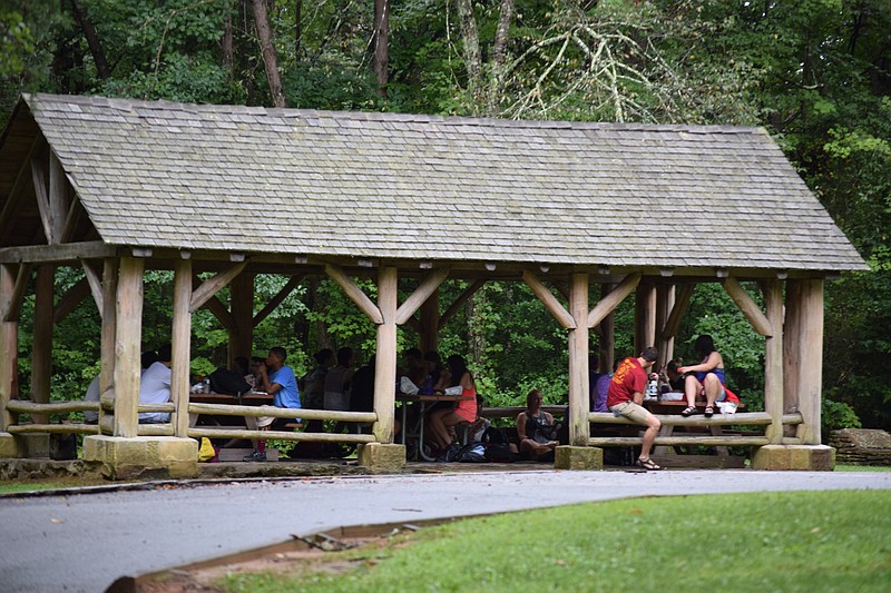 A large group of students from the University of the South visited South Cumberland State Park on Thursday, Aug. 20, 2015, during pre-orientation activities for incoming freshmen.