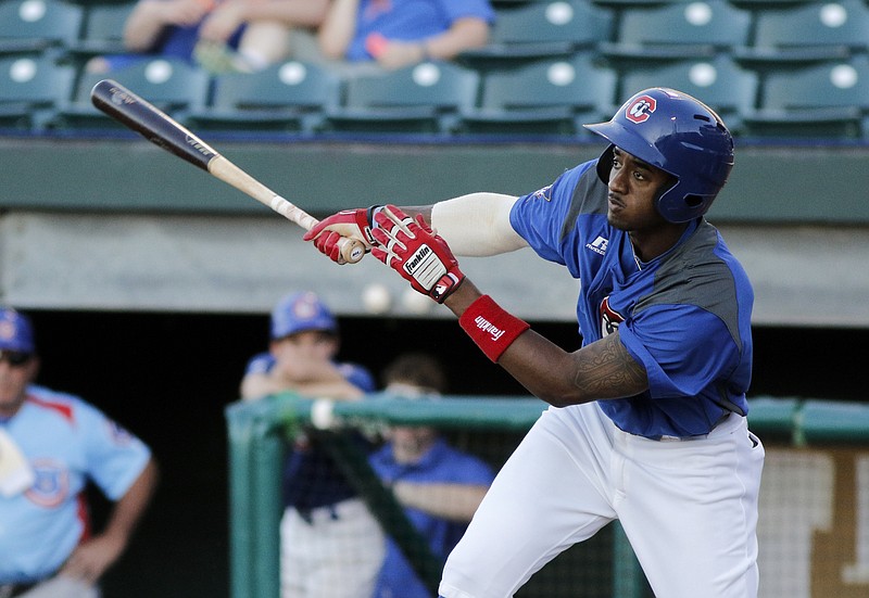 Chattanooga designated hitter Niko Goodrum bats during the Lookouts baseball game against the Smokies at AT&T Field on Tuesday, Aug. 25, 2015, in Chattanooga.