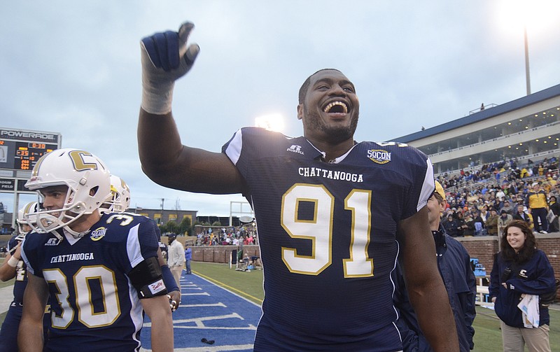 UTC's Derrick Lott smiles in the last few seconds of a game against Indiana State at Finley Stadium.
