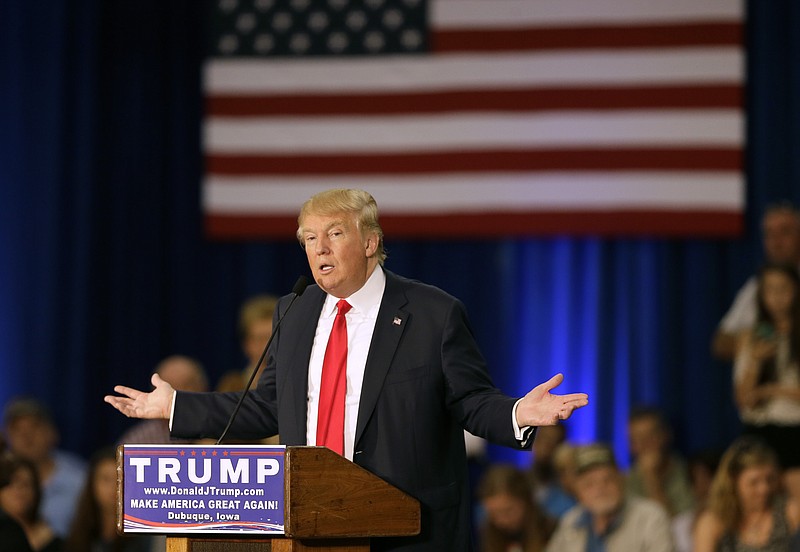 
              Republican presidential candidate Donald Trump speaks during a rally, Tuesday, Aug. 25, 2015, in Dubuque, Iowa. (AP Photo/Charlie Neibergall)
            