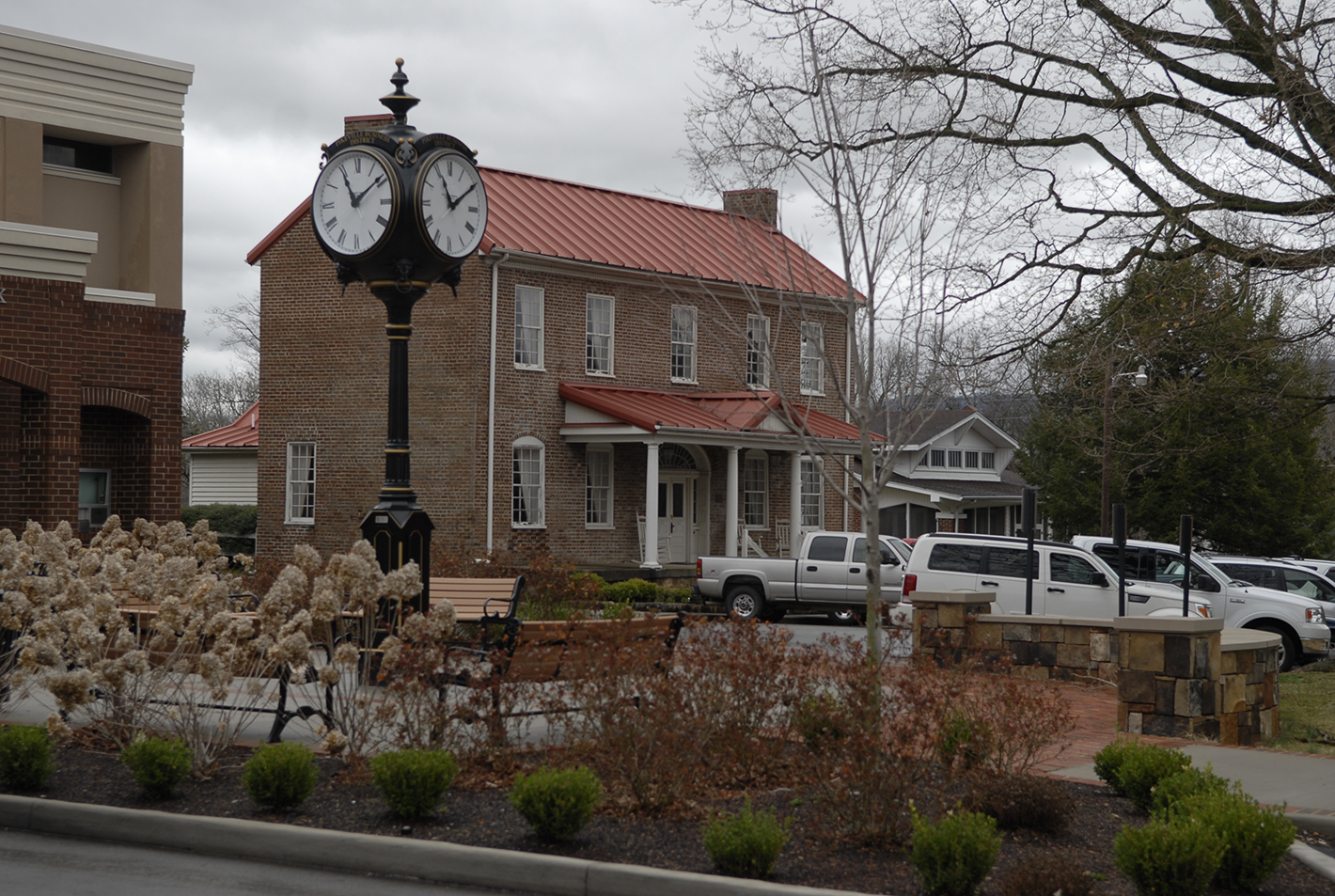 The John Bridgman House is seen framed by new streetscaping in downtown Pikeville.
