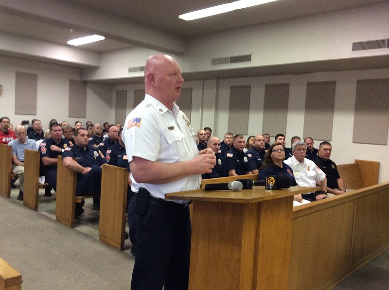 Bradley County Fire Chief Troy Maney addresses the Bradley County Commission in March.