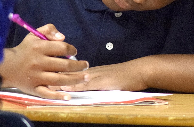 A student takes a test on a recent day.