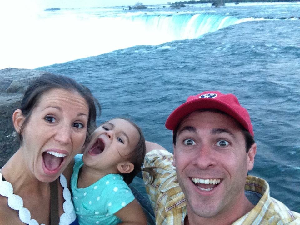 In July, during their first trip to Niagara Falls, Ontario, the Young family of Cleveland, Tenn., "tried to make it look like we were just about to go over in a barrel," says Samantha Young, far left. The others in the photo are daughter Maggie and husband Ty.