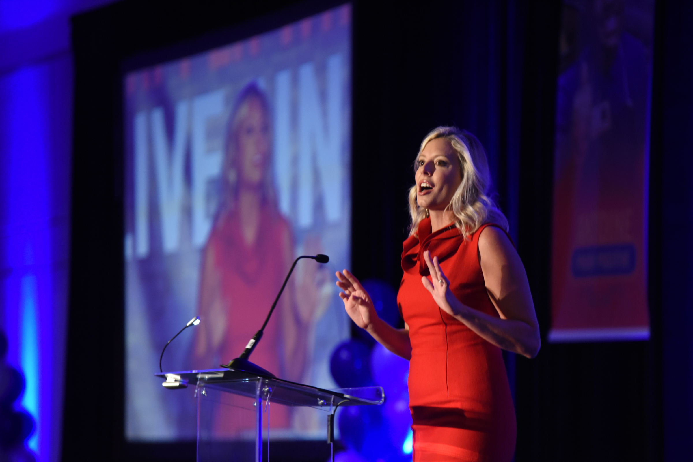 United Way President and CEO Lesley Scearce talks to a large crowd Thursday at the Chattanooga Convention Center to kickoff the this year's Campaign.
