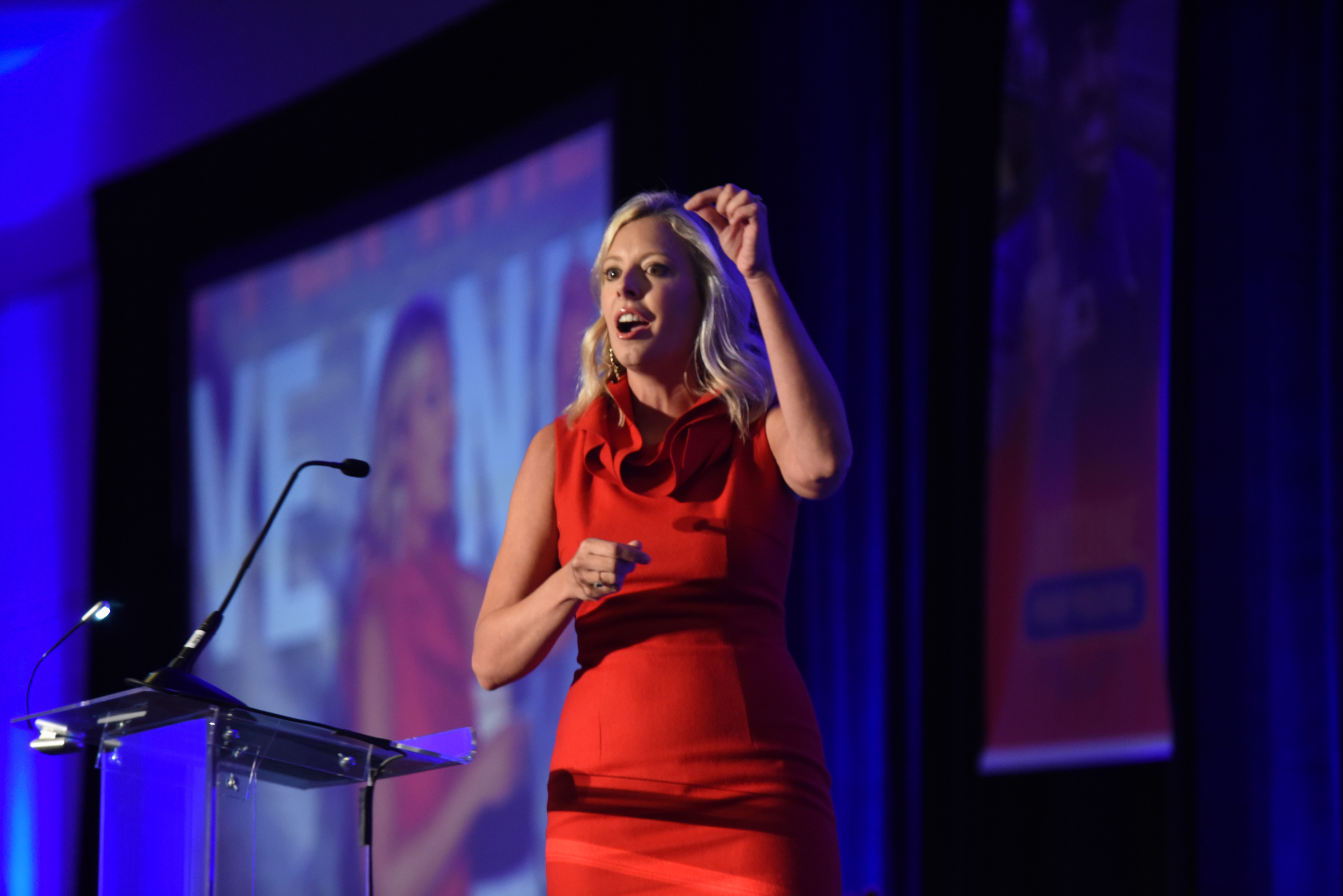 United Way President and CEO Lesley Scearce talks to a large crowd Thursday at the Chattanooga Convention Center to kickoff the this year's Campaign.