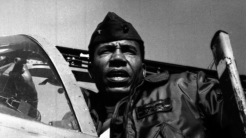 This undated photo provided by the Marine Corps shows Lt. Gen. Frank E. Petersen, Jr., the first black aviator and brigadier general in Marine Corps. Frank E. Petersen III said his father died Tuesday, Aug. 25, 2015, at his home in Stevensville, on Maryland's Kent Island, of complications from lung cancer. He was 83.