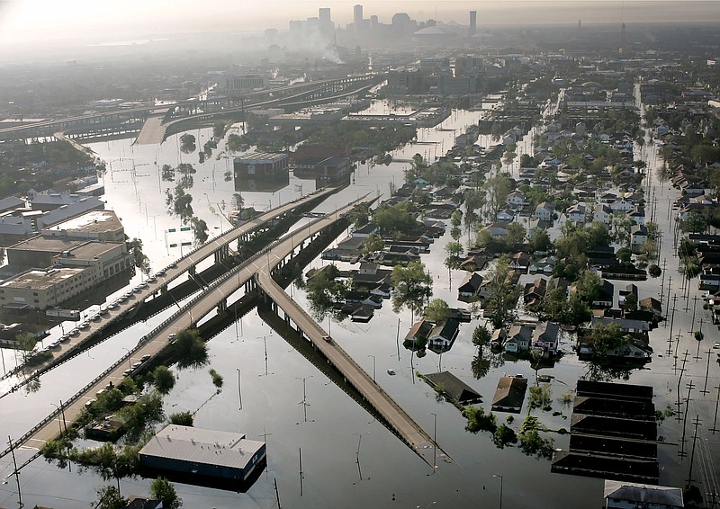 Floodwaters from Hurricane Katrina fill the streets near downtown New Orleans, La., in this Aug. 30, 2005, file photo. 