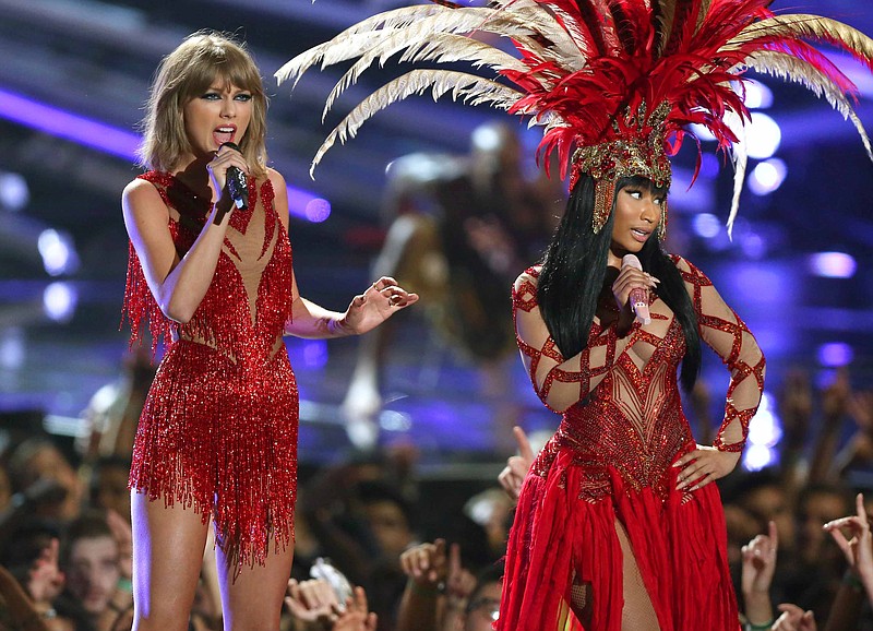 Taylor Swift, left, and Nicki Minaj perform at the MTV Video Music Awards at the Microsoft Theater on Sunday, Aug. 30, 2015, in Los Angeles.