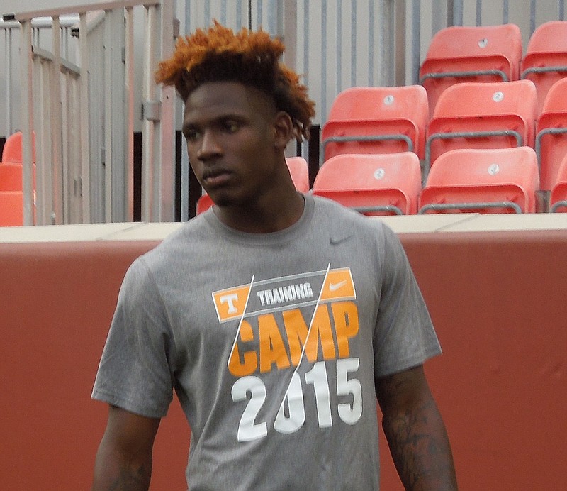 Tennessee freshman wide receiver Preston Williams looks on during the Vols' open practice at Neyland Stadium on Aug. 15, 2015.