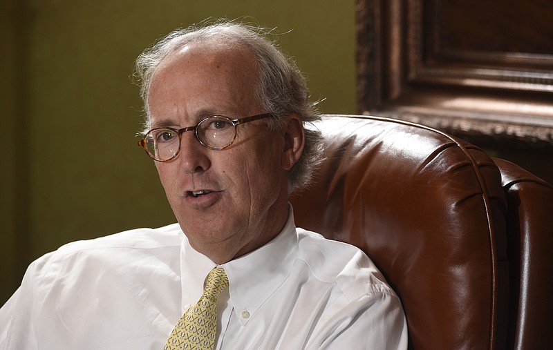 Miller Welborn, chairman of SmartFinancial, speaks during an interview in the offices of Cornerstone Bank on Tuesday, Sept. 1, 2015, in Chattanooga, Tenn. 