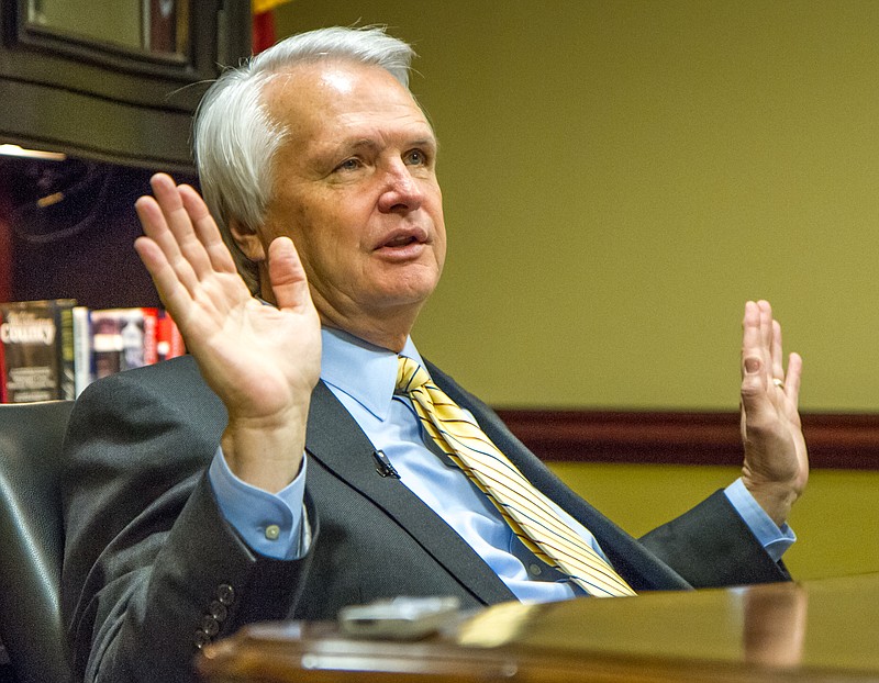 Senate Speaker Ron Ramsey, R-Blountville, speaks to reporters in his office on March 28 in Nashville, Tenn.