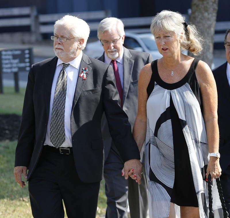 
              Jeff Marks, general manager for WDBJ-TV, arrives for the funeral for cameraman Adam Ward at First Baptist Church in Roanoke, Va., Tuesday, Sept. 1, 2015. Ward and morning reporter Alison Parker were fatally shot by a former co-worker on live television during an interview on Aug. 26.  (AP Photo/Steve Helber)
            