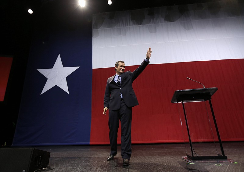 
              In this photo taken Nov. 4, 2014, current Republican presidential candidate, Sen. Ted Cruz, R-Texas waves after speaking at a Republican victory party in Austin, Texas. In tea party friendly Texas, no political star has burned brighter in recent years than Ted Cruz. He rode a grassroots groundswell to an upset Senate victory in 2012, further solidified his conservative credentials by helping lead a government shutdown and has built his presidential campaign around wooing the Republican Party’s far right wing. But Cruz may soon be finding himself defending his home turf. (AP Photo/David J. Phillip)
            