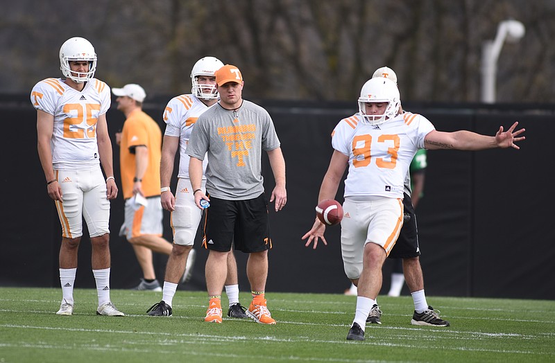 Trevor Daniel participates in practice Tuesday at Haslam Field in Knoxville.