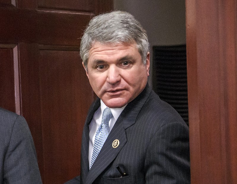 
              FILE - In this Jan. 27, 2015 file photo, House Homeland Security Committee Chairman Rep. Mike McCaul, R-Texas, emerges from a closed-door Republican strategy session on Capitol Hill in Washington. McCaul's book, "Failures of Imagination: The Deadliest Threats to Our Homeland _and How to Thwart Them," will be published Jan. 12 by Crown Forum, the publisher said Wednesday, Sept. 2. (AP Photo/J. Scott Applewhite, File)
            