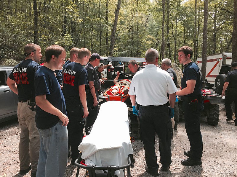 A woman is rescued at the Pocket Wilderness today.